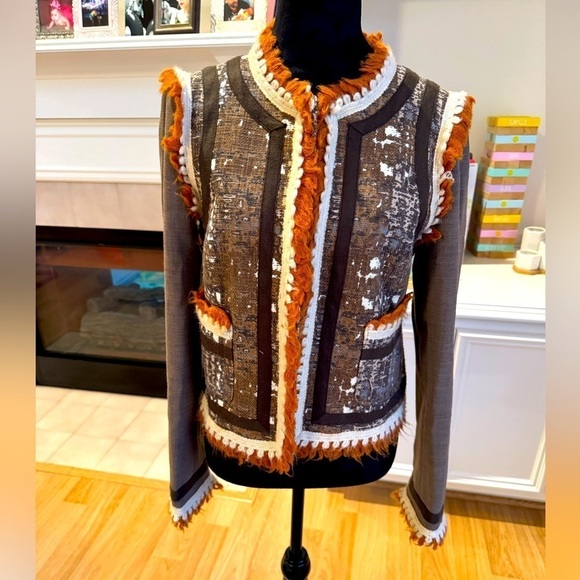 TORY BURCH RUNWAY Quincey Mixed Media Blazer Jacket Size 6 GUC - Picture 1 of 12